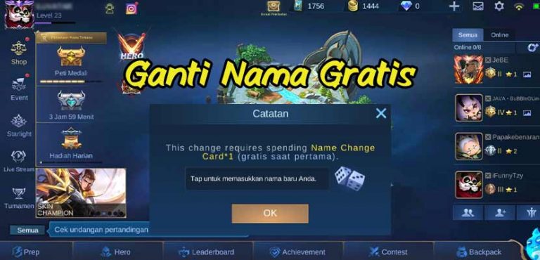 Cara Ganti Nama Mobile Legends Tanpa Diamond Gratis