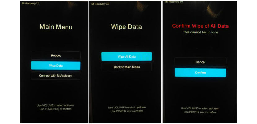 Confirm wipe of all data. Wipe data Сяоми. Меню Xiaomi Recovery 3.0. Main menu mi-Recovery 3.0 сброс настроек. Хард ресет Xiaomi Redmi 9.