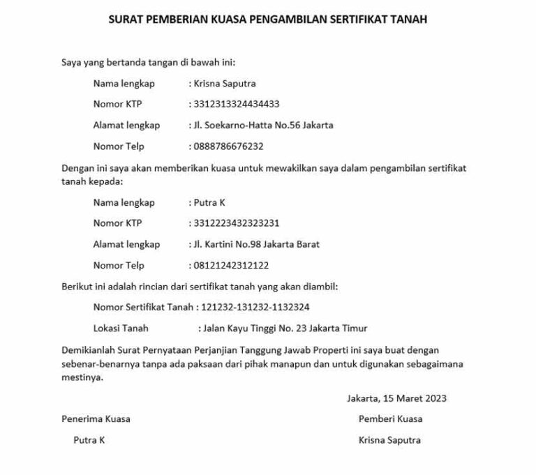 4 Surat Kuasa Pengambilan Sertifikat Tanah Doc And Pdf