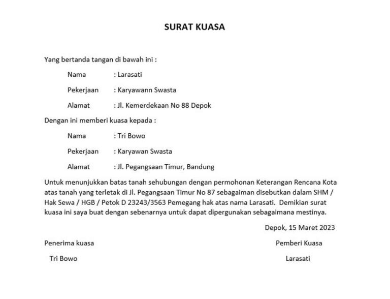 4 Surat Kuasa Pengambilan Sertifikat Tanah : Doc & PDF!